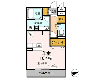 ノール リヴィエール トロワ(ワンルーム/1階)の間取り写真