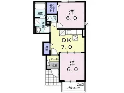 カーサ・グランデ(2DK/1階)の間取り写真