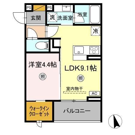 D-INVEST東原B B(1LDK/2階)の間取り写真