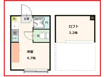 ハーモニーテラス東綾瀬(ワンルーム/2階)の間取り写真