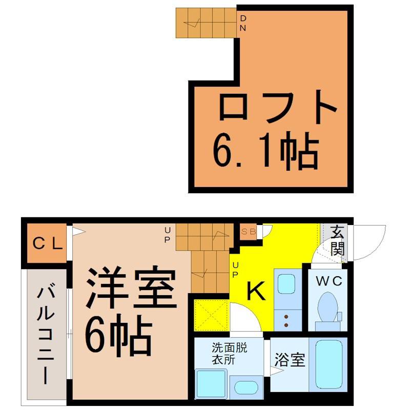 ハーモニーテラス高須賀町(1SK/2階)の間取り写真