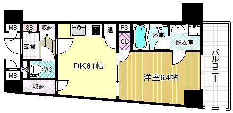 ES-GRANDE MINAMIMORIMACHI(1K/6階)の間取り写真