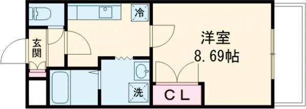 LES COULEURS レ・クルール(1K/1階)の間取り写真