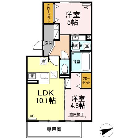 テラバスタ新南部(2LDK/1階)の間取り写真