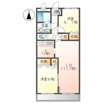 ルーエ 木太I(2LDK/2階)の間取り写真