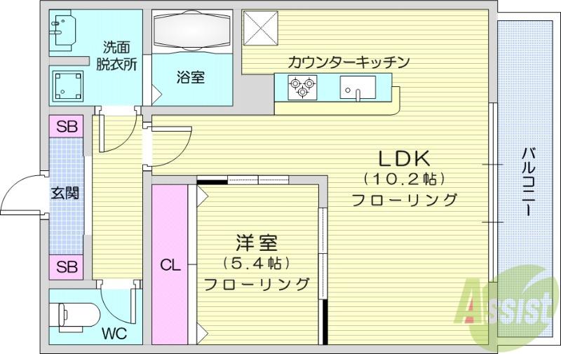 ブルーヴェル青葉通(1LDK/6階)の間取り写真