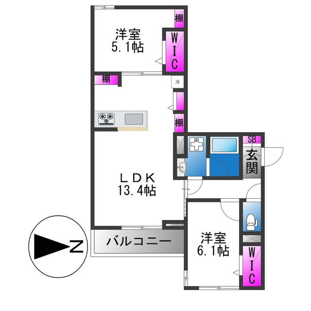 クラシスト深江北(2LDK/3階)の間取り写真