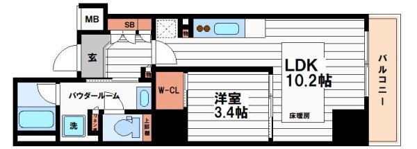 アーバネックス天満橋FRONT(1LDK/3階)の間取り写真