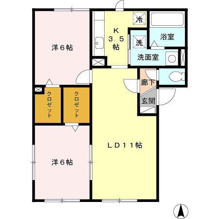CHAMPIGNON(2LDK/1階)の間取り写真