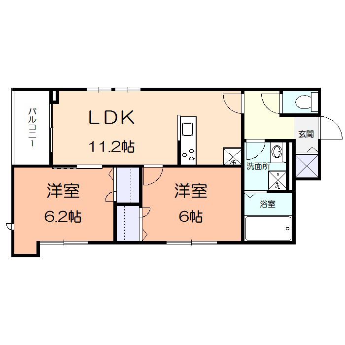 FLAT RIVER (2LDK/2階)の間取り写真