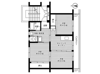 ビレッジハウス小羽山第二 1号棟(3DK/2階)の間取り写真