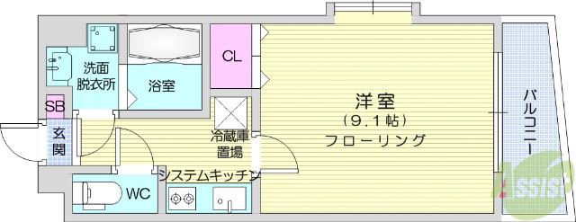 シティ連坊(1K/4階)の間取り写真