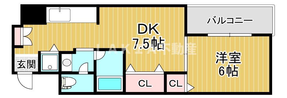 シャトー弁天弐番館(1DK/8階)の間取り写真
