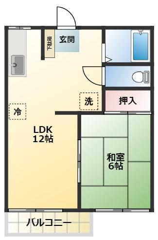 南守谷ハイム(1LDK/2階)の間取り写真