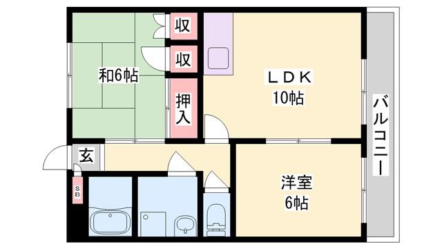 ヴィクトリアコート太子町II(2LDK/3階)の間取り写真