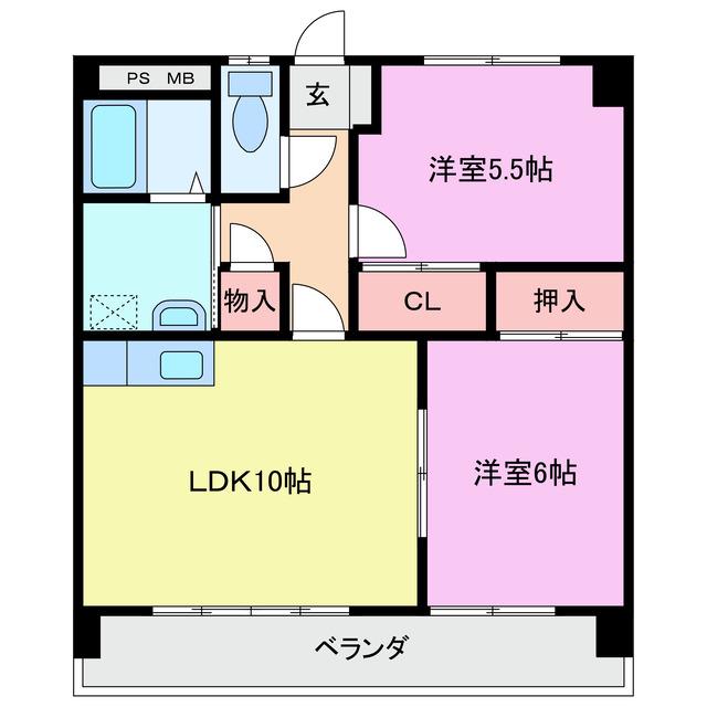 エスティ阪田(2LDK/3階)の間取り写真