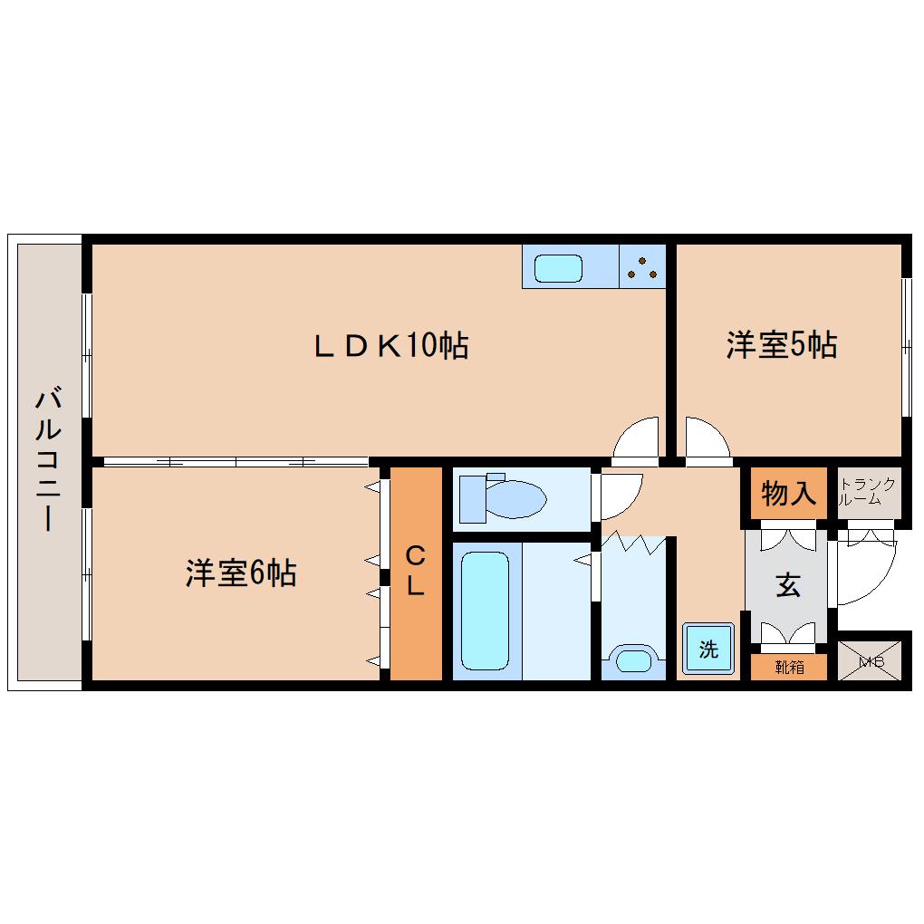 ブエナビスタ東六番丁(2LDK/2階)の間取り写真