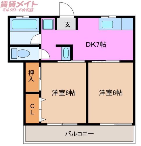 ヤマトハイツ(2DK/1階)の間取り写真