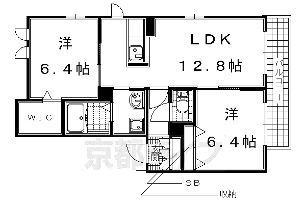 フェリオ城山台イースト(2LDK/3階)の間取り写真