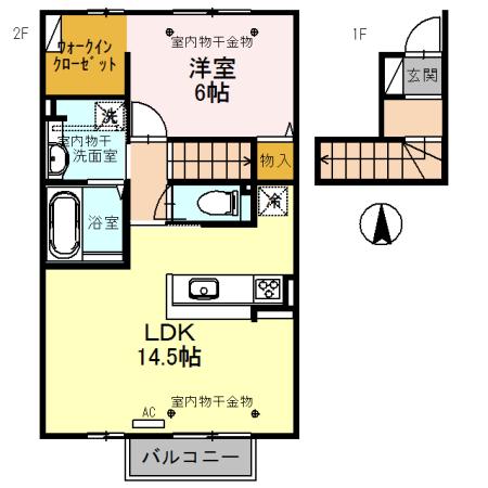 ＩＲいしかわ鉄道 野々市駅(ＩＲ) 徒歩25分 2階建 築6年(1LDK/2階)の間取り写真