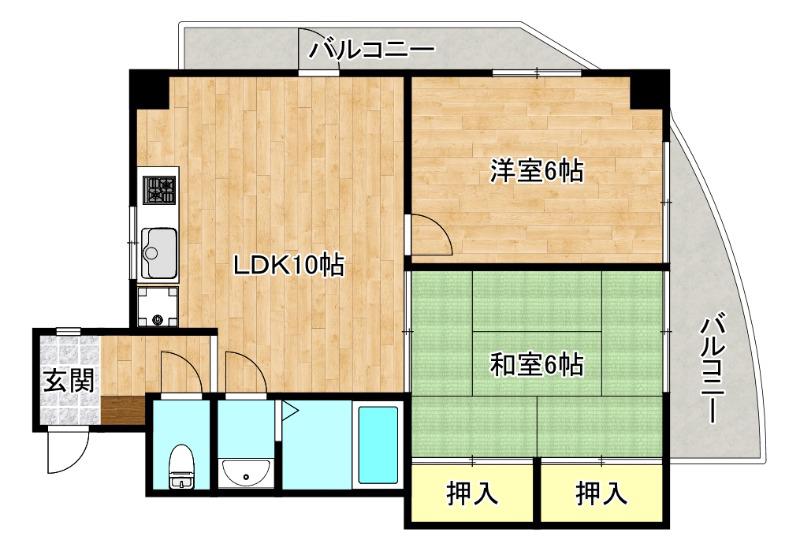 ルポゼ御勝山(2LDK/6階)の間取り写真