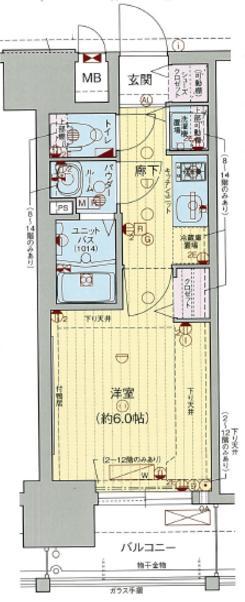 プレサンス野田阪神駅前ザプレミアム(1K/14階)の間取り写真