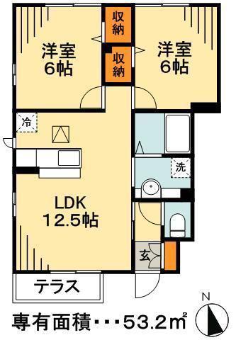パイン3(2LDK/1階)の間取り写真