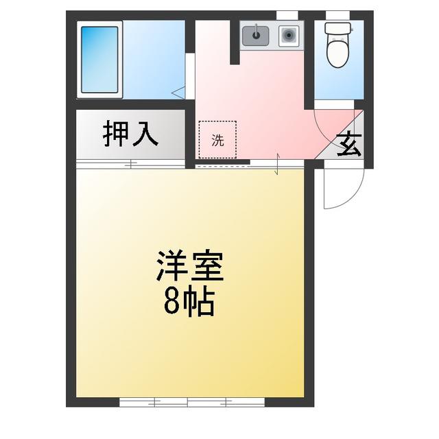 ハマシン狐ヶ崎マンション B(1K/2階)の間取り写真