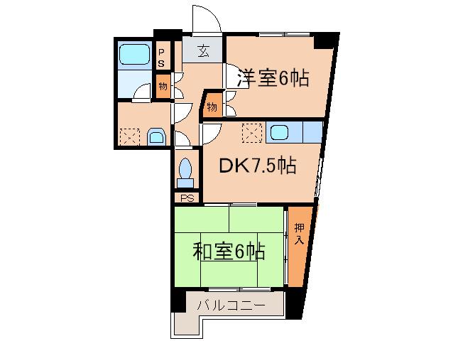 アルファメゾン沢上(2DK/5階)の間取り写真