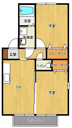 コーポサンII(2DK/2階)の間取り写真
