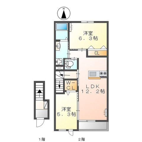 イースト・グラン砂原(2LDK/2階)の間取り写真