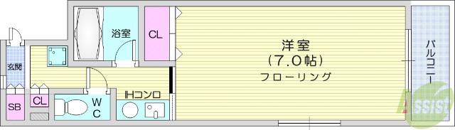 ドミール石川(1K/1階)の間取り写真