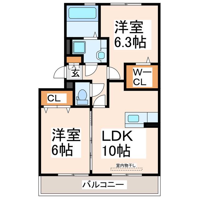 ヴィラはるかぜ B(2LDK/2階)の間取り写真