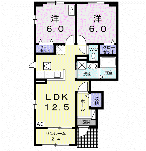 グリシーヌ(2LDK/1階)の間取り写真