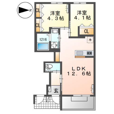 原町2丁目アパート(2LDK/1階)の間取り写真