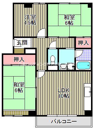 カルムハイツ千代田(3LDK/1階)の間取り写真