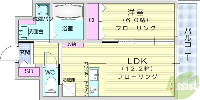 パルメゾン長町(1LDK/12階)の間取り写真