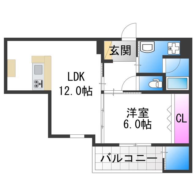 クローバー・プレミア昭和町(1LDK/6階)の間取り写真