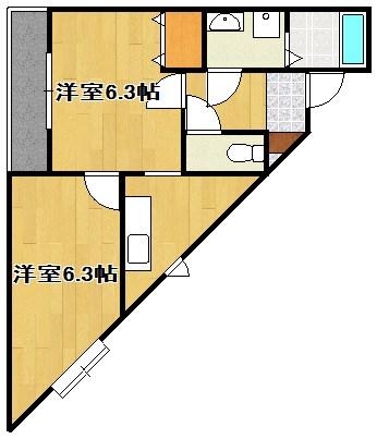 野中第6マンション(2K/2階)の間取り写真