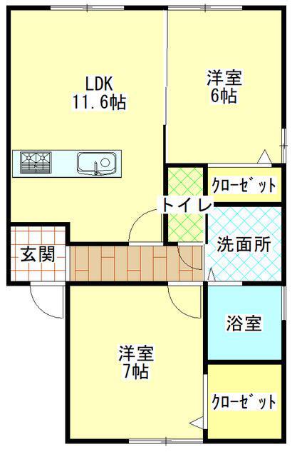 グリーンハイツC(2LDK/2階)の間取り写真