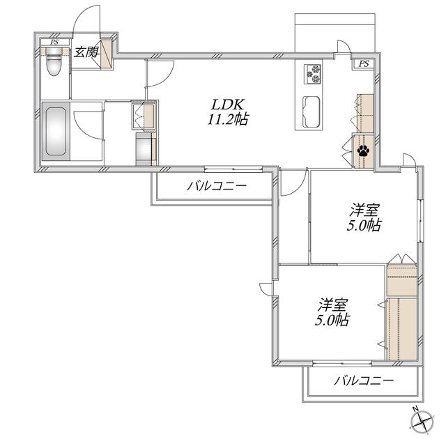 ネプトゥーヌス(2LDK/2階)の間取り写真