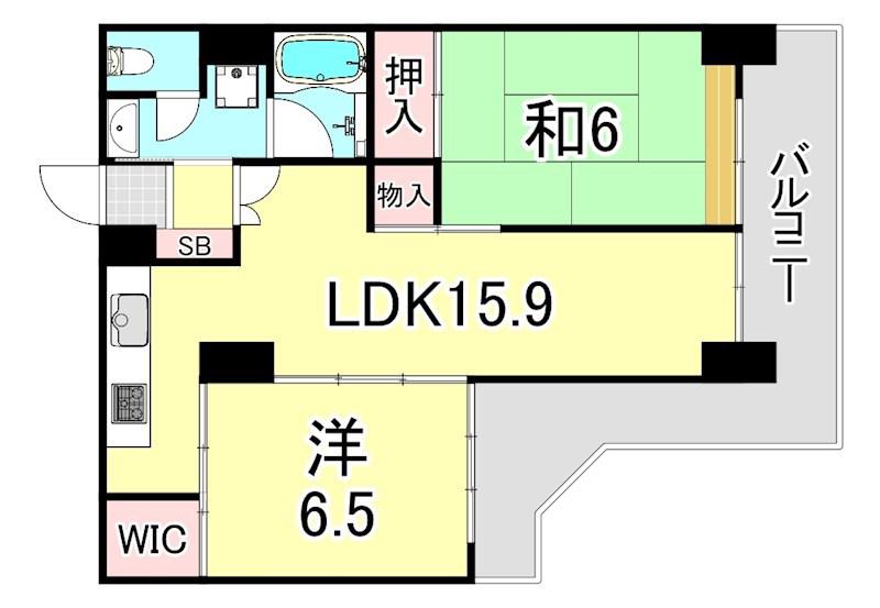 UR 武庫川2(2LDK/24階)の間取り写真