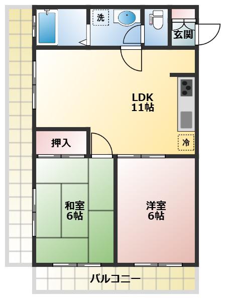 ロベリア国立(2LDK/3階)の間取り写真