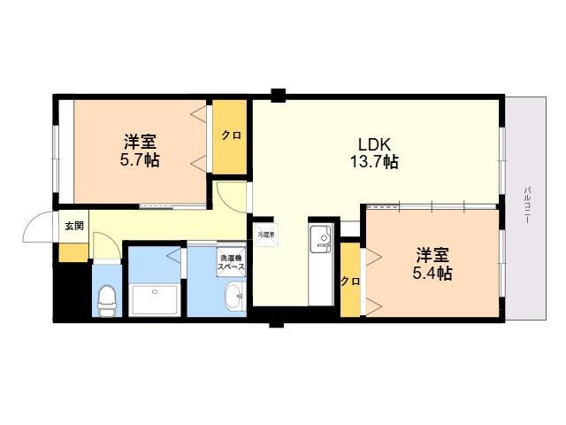 ボヌール新宮(2LDK/1階)の間取り写真