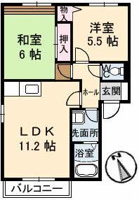 ハピネス不動院B棟(2LDK/2階)の間取り写真