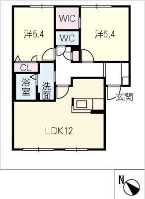 HOME LIKE 野いちご(2LDK/1階)の間取り写真