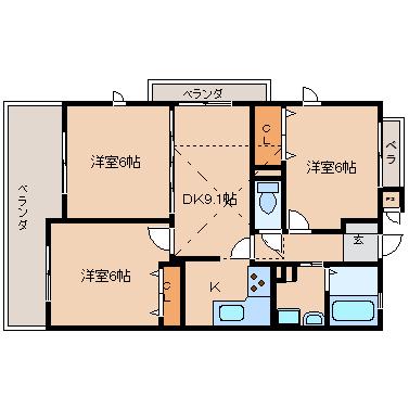 センチュリーアスカ9(3LDK/9階)の間取り写真