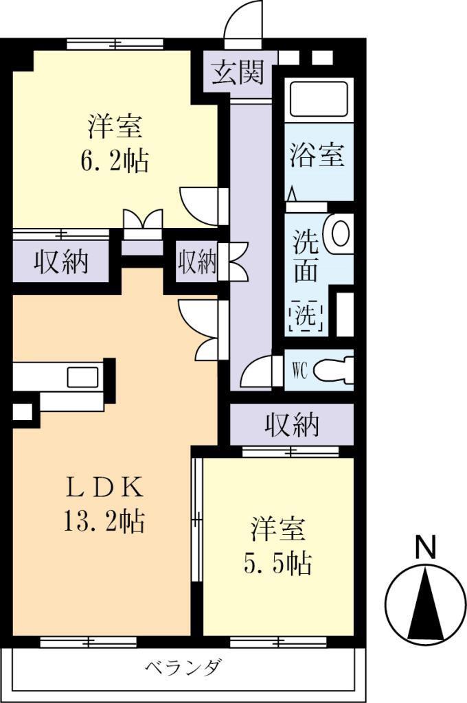 グランベール東(2LDK/2階)の間取り写真
