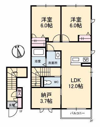 プロヌーブ円座 B棟(2LDK/2階)の間取り写真
