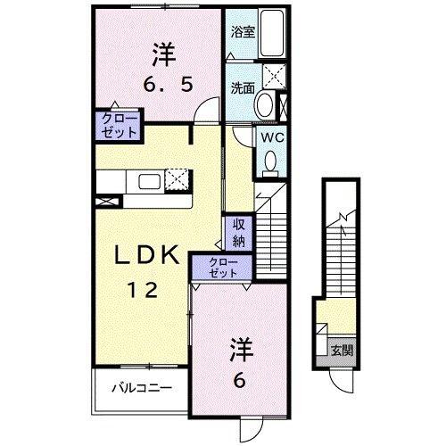 アンソレイエI(2LDK/2階)の間取り写真